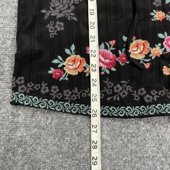 Savanna Jane Top Womens Large Black Embroidered Boho Floral Bell Sleeve - Picture 9 of 10